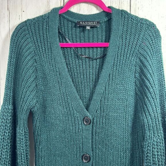 ELOQUII Dark Green Ribbed Button Front Sweater Dress Cozy Chic Minimalist Soft - Picture 6 of 16